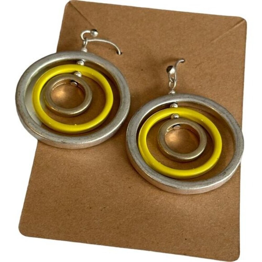 Yellow & Silver Multilayered Hoop Earrings With Rhinestones